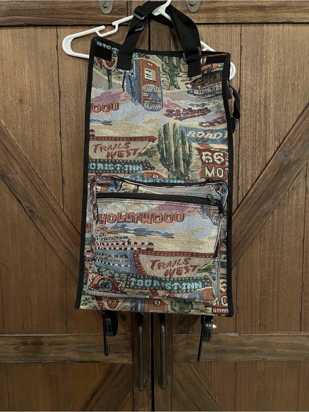 Route 66 Tapestry Print Rolling Market Tote